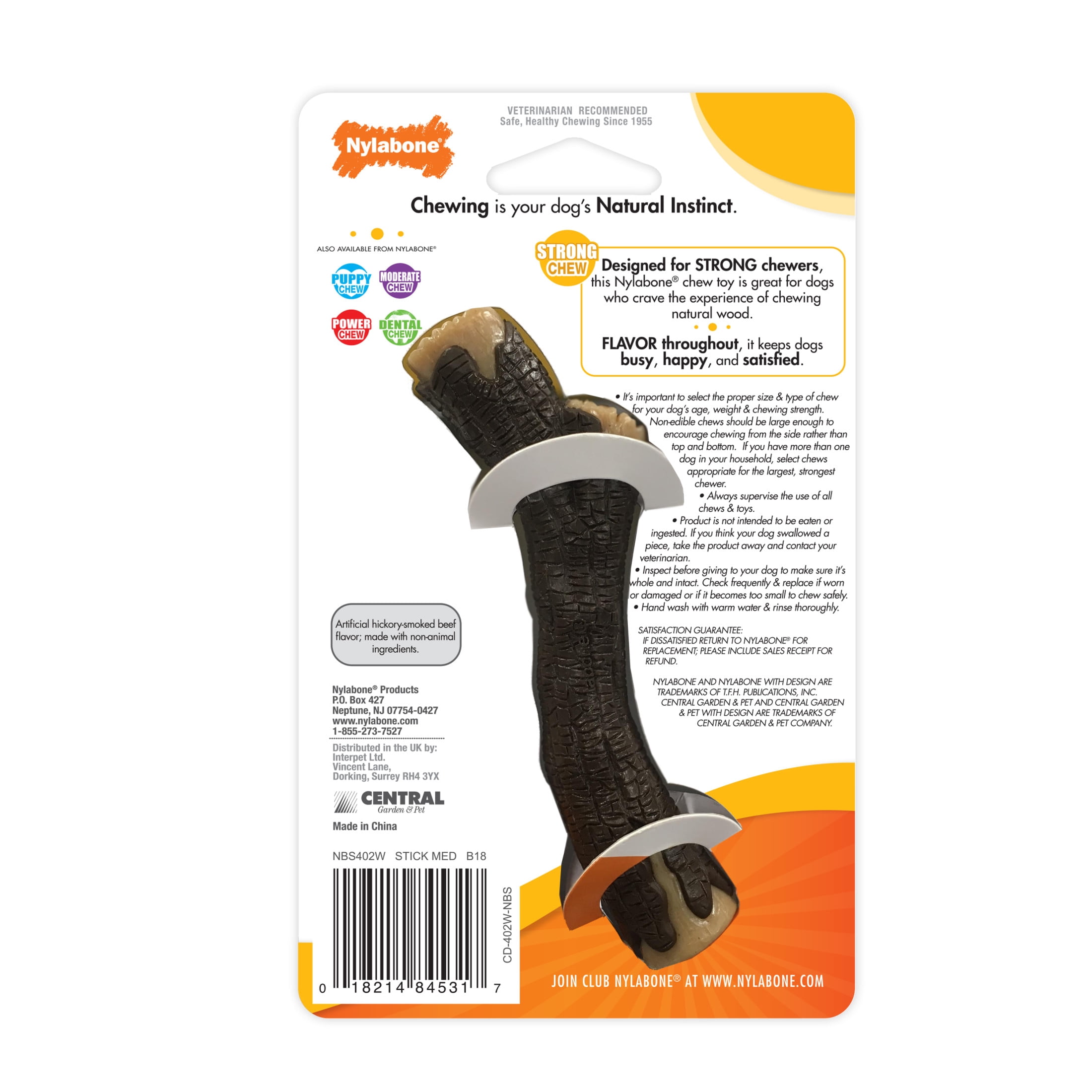 Nylabone Real Wood Stick Strong Dog Chew Toy - Up to 35 lbs.