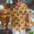thumbnail image 3 of Camisa hawaiana con gráfico de hamburguesas y papas fritas para hombre, camisas hawaianas holgadas de manga corta con estampado 3D de comida, blusas de calle con solapa, 3 of 5