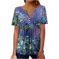 thumbnail image 2 of RT5YKing Blouse d'Été Sexy à Manches Courtes Col en V Boutonnée Imprimé Floral pour Femmes, 2 of 5