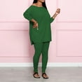 thumbnail image 2 of safuny Women's Two Piece Set Long Sleeve Plus Size Suit For Girlfriend Wife Daughter Dressy Comfy Casual Solid Color Crewneck Green L, 2 of 8