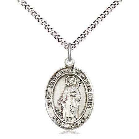 Extel Medium Oval Pewter St. Catherine of Alexandria Pendant with 18" chain, Made in USA