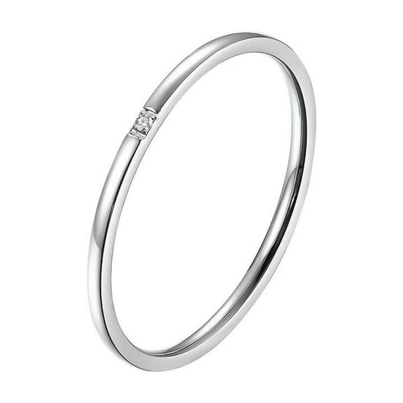 PAURO Women's Stainless Steel 1mm Knuckle Stacking Rings with Cubic Zirconia Fashion Statement Jewelry Silver Size 6