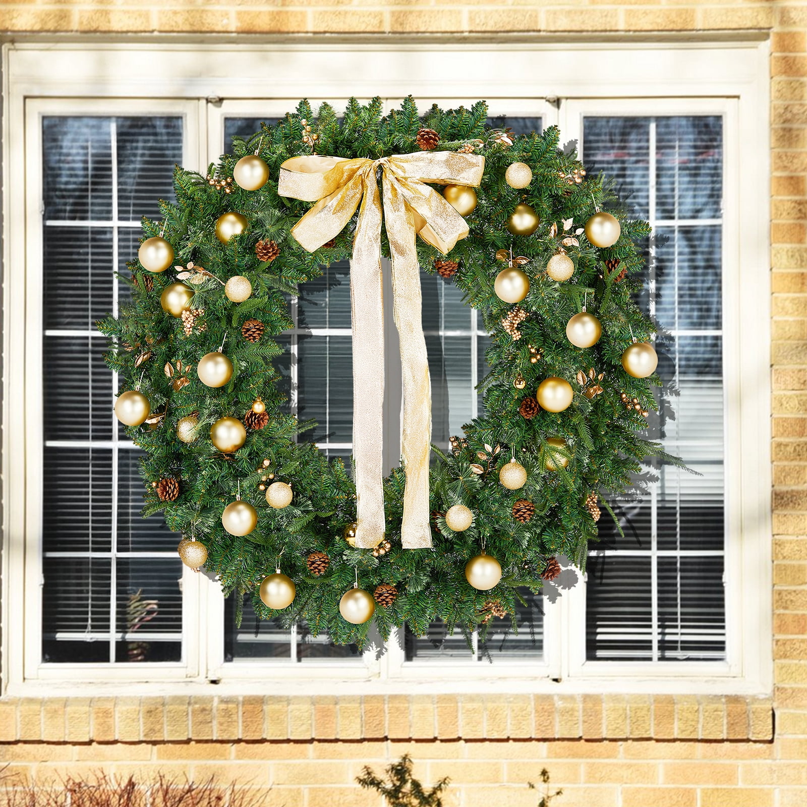 48in Pre-Lit Christmas Wreath with Remote Control 8 Modes and DIY Ornaments
