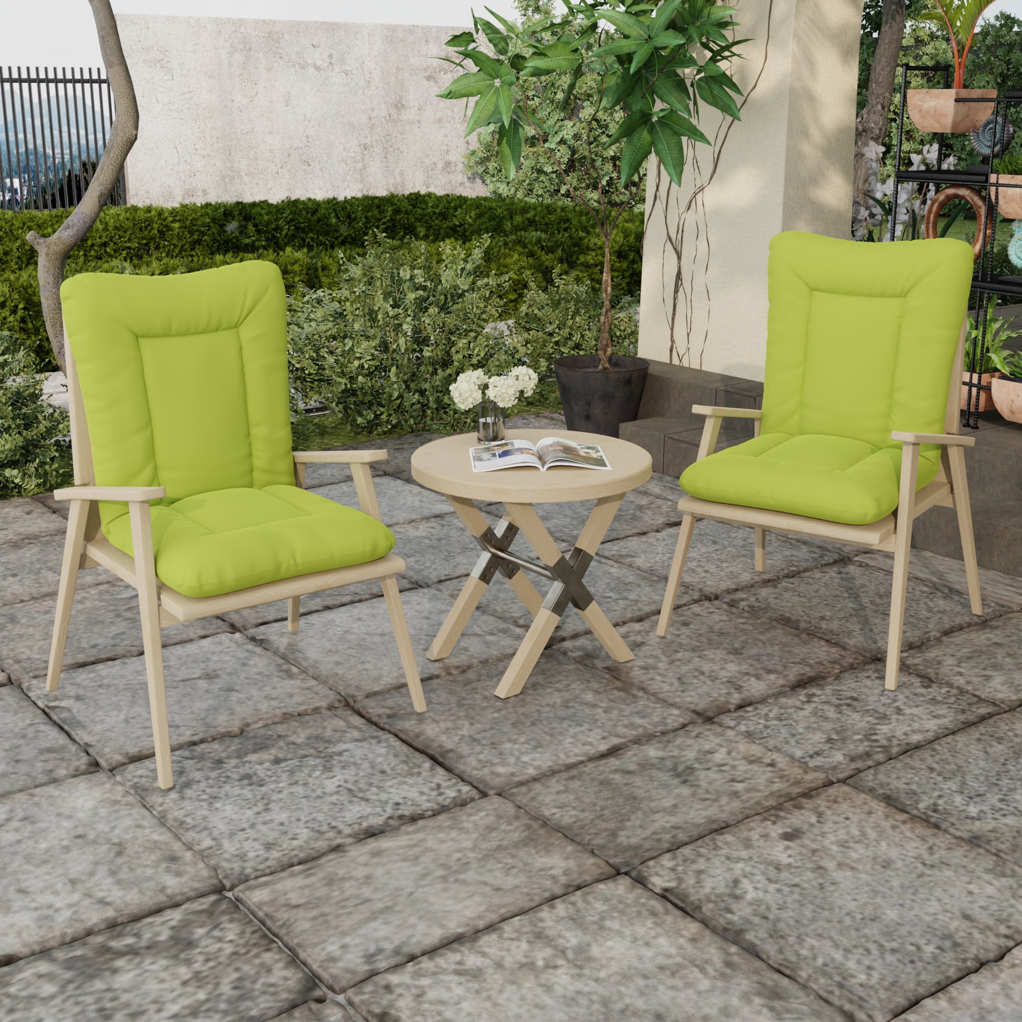 Jordan Manufacturing 38" x 21" Veranda Citrus Green Solid Rectangular Outdoor Wrought Iron Chair Cushion with Ties and Hanger Loop