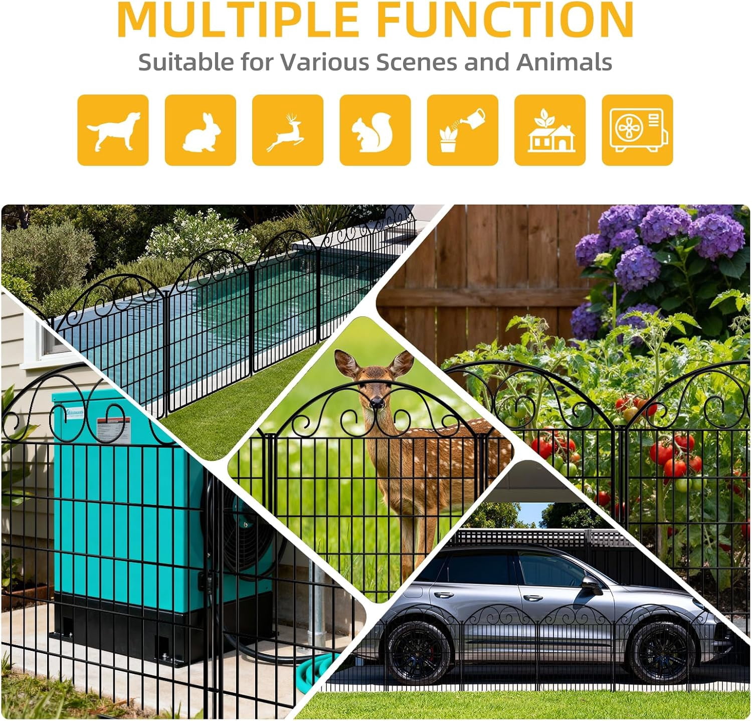 No Dig Decorative Garden Dog Fence Outdoor for Yard, Animal Barrier Fenceing Panels, Rustproof Ground Stakes Temporary Wire Screen for Patio