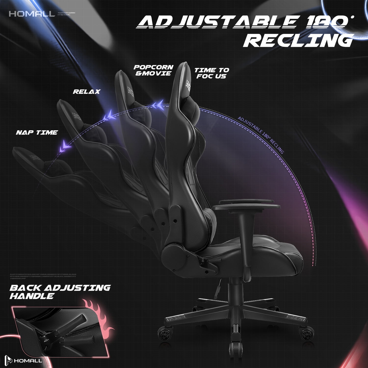 Homall Gaming Chair Office Chair High Back Computer Chair Leather Desk Chair Racing Executive Ergonomic Adjustable Swivel Task Chair with Headrest and Lumbar Support, Black