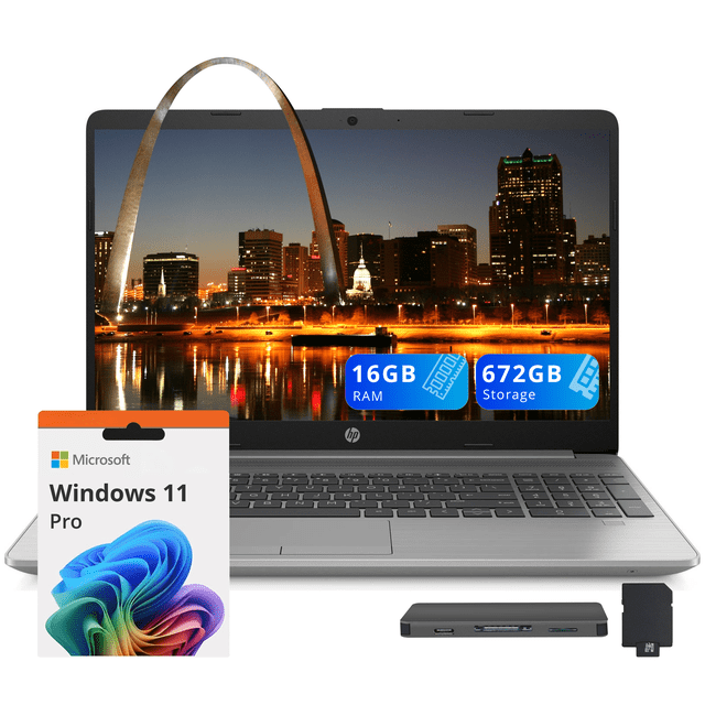 HP 250 G9 15.6" FHD Display Business Laptop, Intel Celeron N4500,16GB RAM,672GB Storage(512GB SSD + 160GB Docking Station Set),Intel UHD Graphics, Wi-Fi 6, Webcam, Windows 11 Pro, Silver