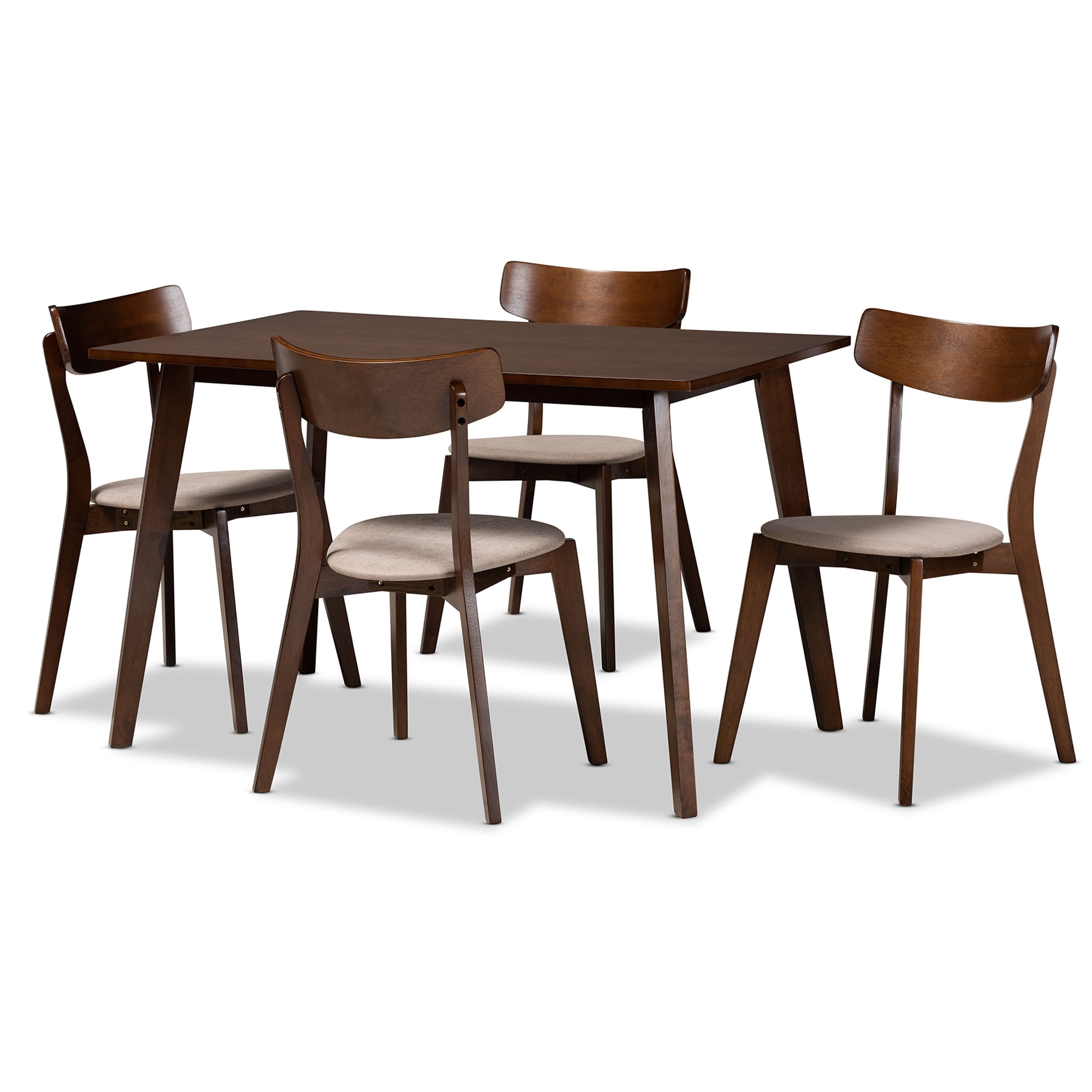 Baxton Studio Nori Mid-Century Dining Set, 5-Piece, Walnut