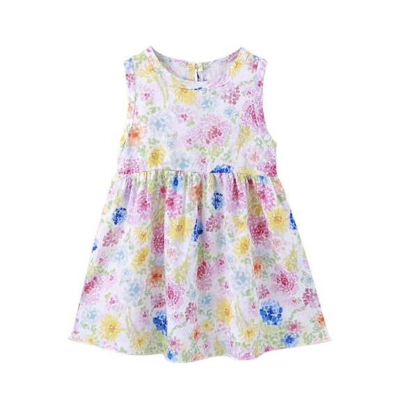 Tisuna Loose Fit Summer Nightdress For Girls Toddler Floral Print Sleeveless Crew Neck Dresses Comfortable Soft Little Girls Sleep Dress Pink Size 18-24 Months