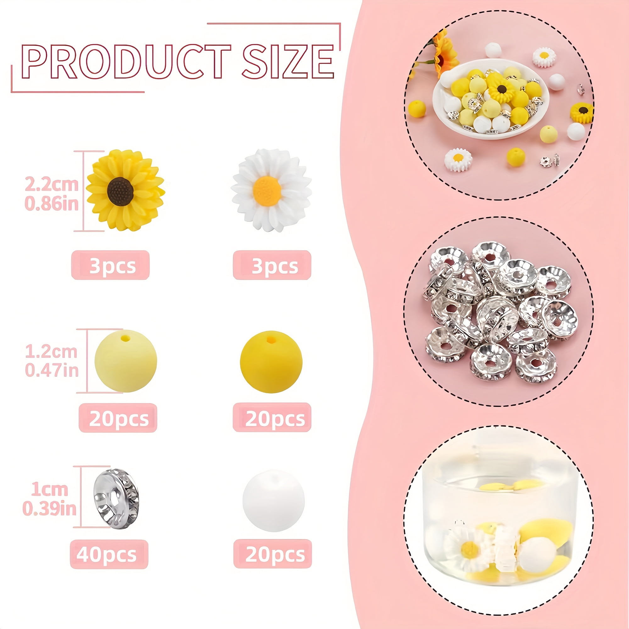 106pcs Daisy Silicone Jewelry Kit - Mixed Beads Set for DIY Crafts and Decor