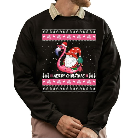 Christmas Sweatshirt, Flamingo Gnome Merry Christmas Sweatshirt, Unique Tropical Bird Holiday Sweatshirt, Flamingo Lover Gift for Women & Men