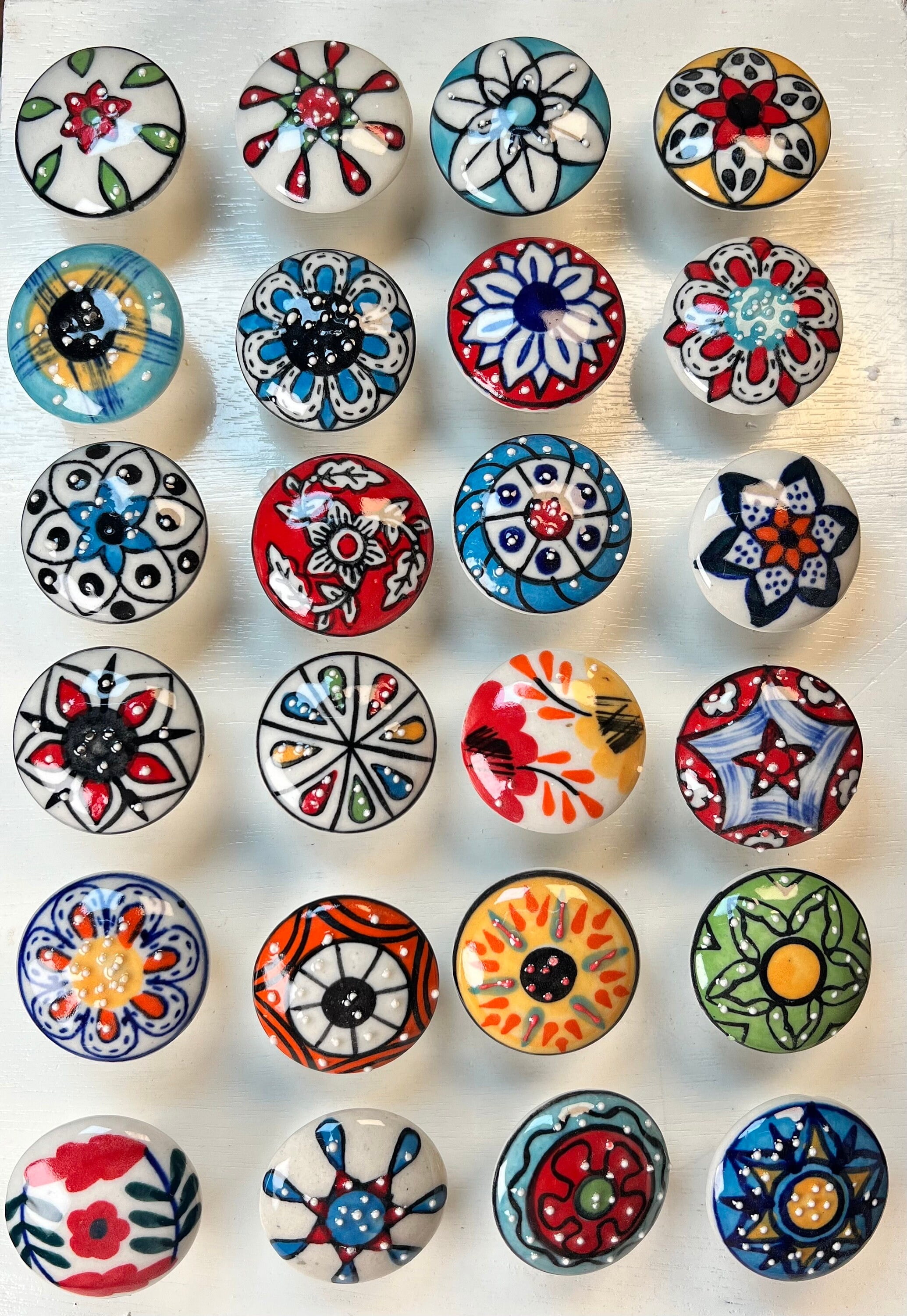 25 PC of Assorted Cabinet Ceramic Knobs | Colorful Knobs | Drawer Closet Dresser Wardrobe Furniture Door| Nuts & Bolts Included