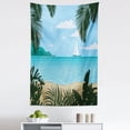 thumbnail image 1 of Ocean Blue Tapestry, Cartoon Scene Seascape Palm Leaves Bushes Coastal Sandy Beach Print, Fabric Wall Hanging Decor for Bedroom Living Room Dorm, 5 Sizes, Dark Green Ecru Teal, by Ambesonne, 1 of 1