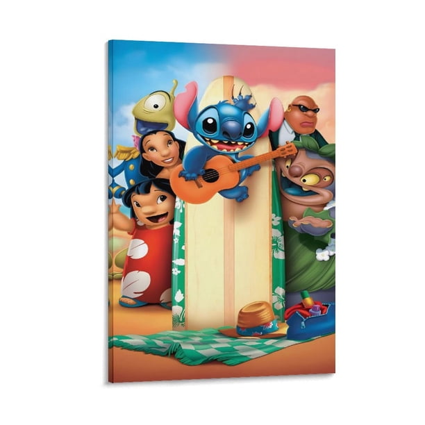 Lilo y Stitch Cuadro decorativo colgante - Arte de pared - Póster enmarcado - Decoración de pared - Regalos para familia, amigos y aficionados 40*60 cm