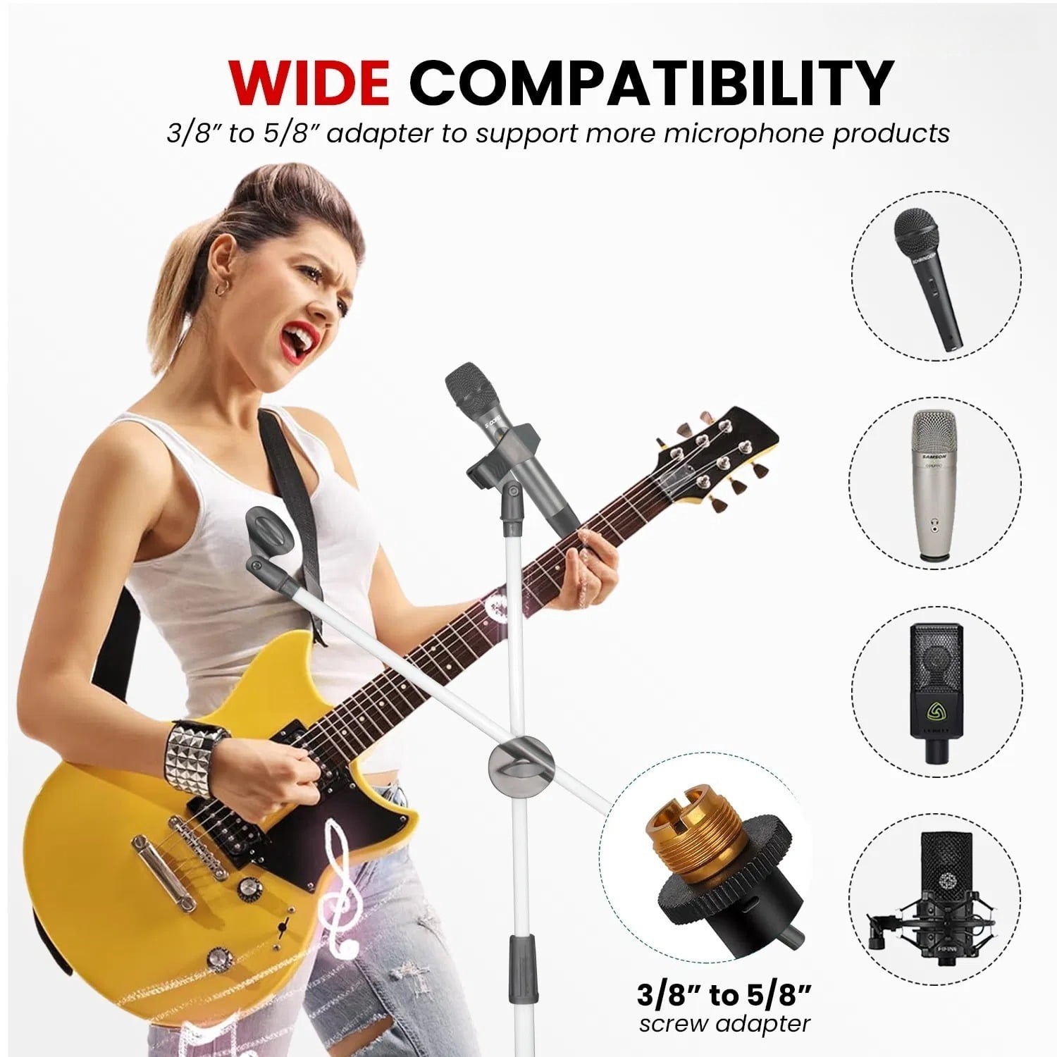 Floor-standing Microphone Stand, Universal Adjustable Tripod Microphone Arm Support, Capable of Holding 2 Microphones, with Adjustable Height. Applicable To Concerts and Recording Studios