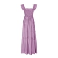 thumbnail image 3 of Women's Retro Pleated Suspender Ruffled Maxi Dress, 3 of 7
