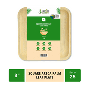 Earth Cleanse Areca Palm Leaf Square Plates 8-Inch ,Pack of 25