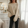 thumbnail image 4 of Sriper Oversized Knit Sweater Women Long Sleeve Crewneck Warm Fall Sweaters Drop Shoulder Soild Cozy Loose Pullover Tops Daily Street Casual Outfits, 4 of 4