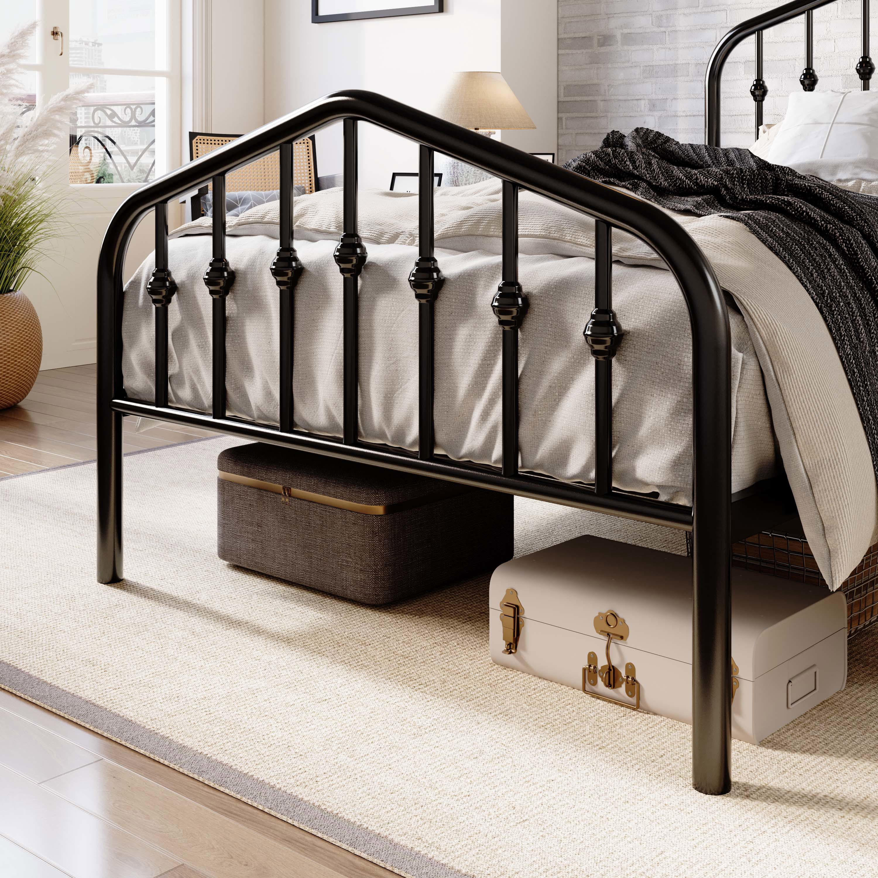 Amolife Twin Size Bed Frame, Heavy Duty Metal Platform Bed with Victorian Vintage Headboard & Footboard, Black