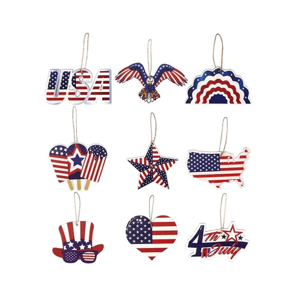 Memorial Day Saving!4th of July Decorations, 9 Pcs Independent Day Wooden Home Decor Hanging Accessories Wooden Decorations For Parties And Festivals