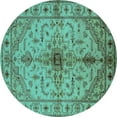 thumbnail image 1 of Ahgly Company Machine Washable Indoor Round Oriental Turquoise Blue Industrial Area Rugs, 5' Round, 1 of 4