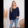 thumbnail image 4 of Camisas de Larga para Mujer, Blusas Plisadas Informales de Negocios con Puños Fruncidos. Azul Oscuro L, 4 of 8