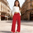thumbnail image 2 of Girls Solid Stretch Casual Pants with Elastic Waist Full Length Play Pants for Kids Red 7 Years-8 Years, 2 of 5