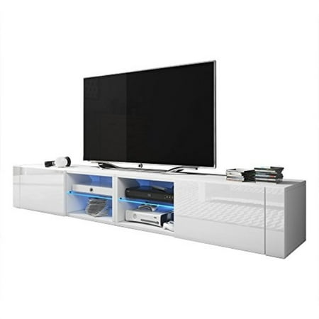 Meble Furniture and Rugs TV Stand Best Matte Body High Gloss Doors Modern TV Stand LED White, 79