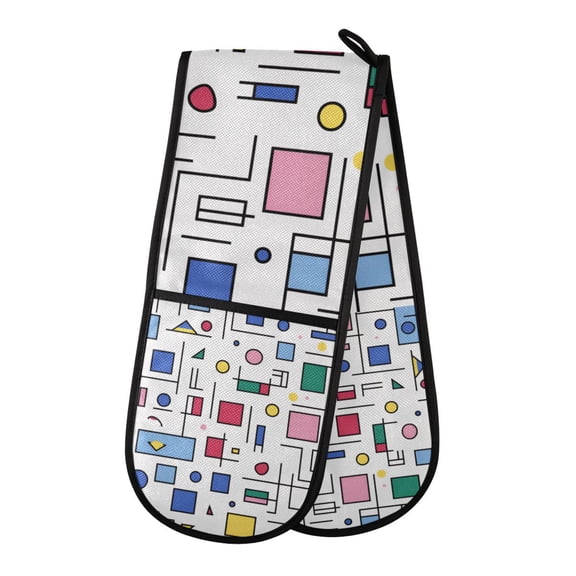 Yayeee Double Oven Mitt Kitchen Heat Resistant Baking 35" x7" Quilted Glove, Colorful Cartoon Graphic