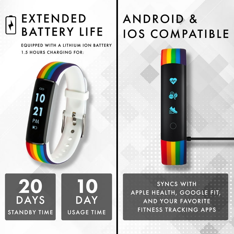 iTouch Slim Fitness Tracker with Bonus Strap Rainbow Print on White Band Black Band