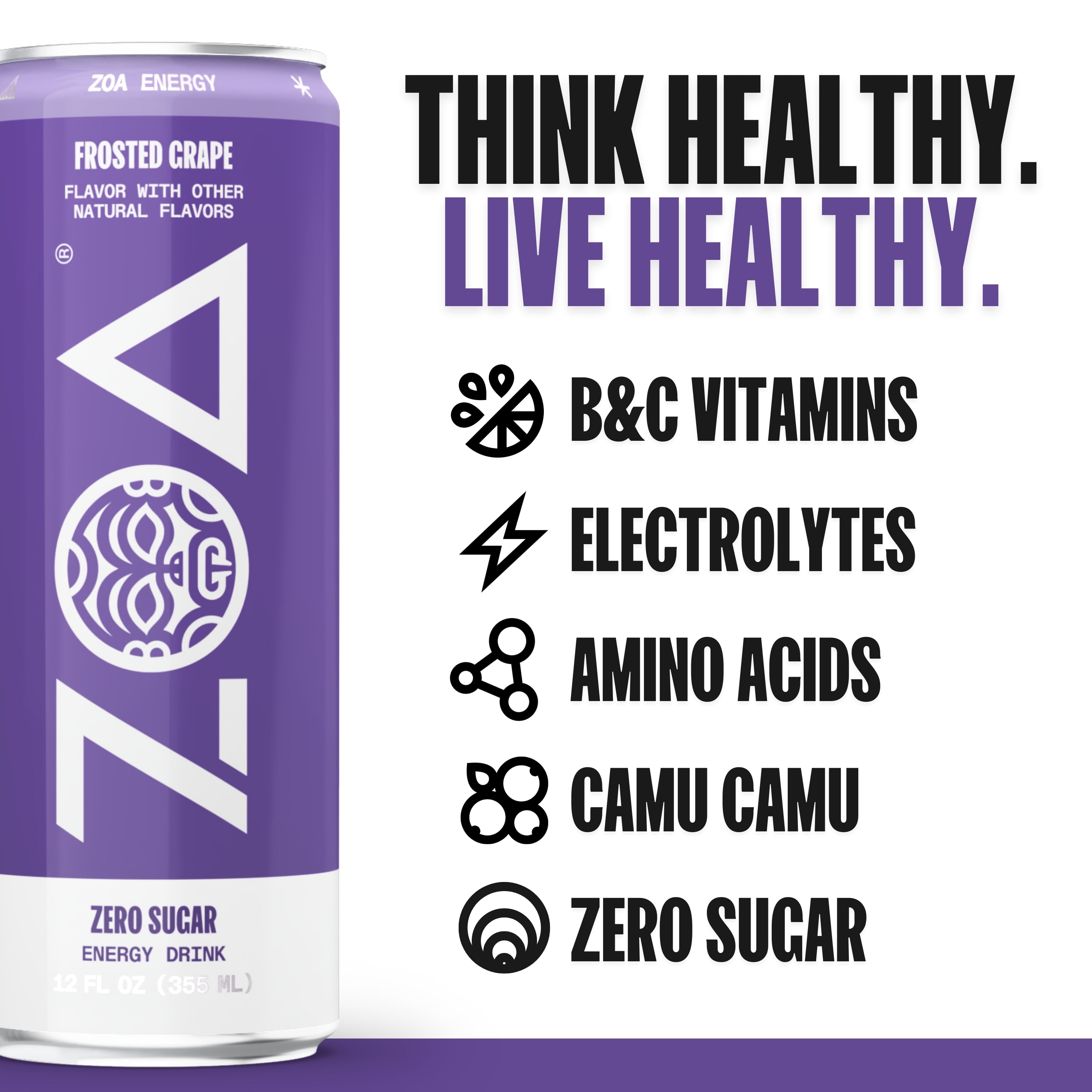 ZOA Frosted Grape Energy Drink, 12oz Cans, Caffeine, Electrolytes ZOA Frosted Grape Energy Drink, 12oz Cans, Caffeine, Electrolytes
