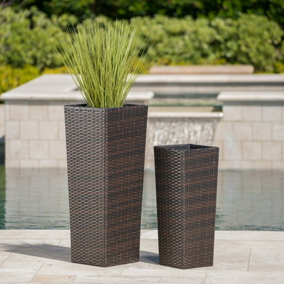 Palmetto Outdoor Wicker Flower Pots, Set of 2, Multibrown