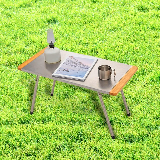 Mesa plegable, escritorio plegable, tamaño pequeño, fácil de limpiar, patas plegables de acero inoxidable resistentes para mochilero, casas rodantes