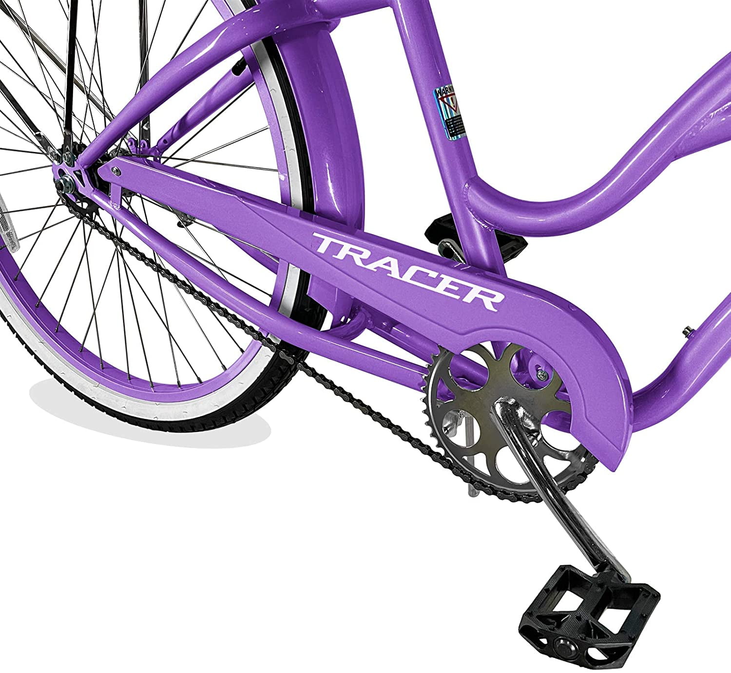 WonderWheels 26" Beach Cruiser Coaster Brake Stainless Steel Spokes One Piece Crank Alloy Orange Rims 36H W/ Fenders - Purple