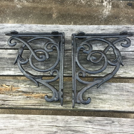 - Zimtown 2 Pcs Cast Iron Antique Style Brackets Garden Braces Rustic Shelf Bracket Black