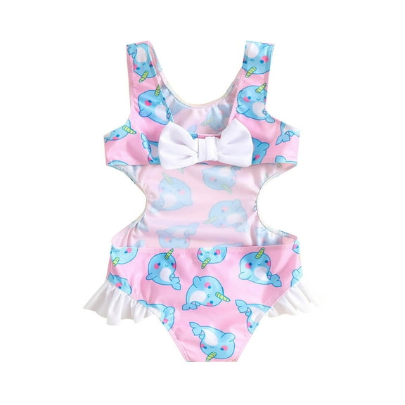 Hienoo Girls One-Piece Swimsuit Dolphin Prints Bow Bathing Suit Swimwear Beachwear