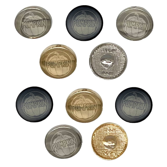 Pumpkin Text with Image Flavor Scent Fall Thanksgiving Halloween Set of 10 Metal 0.6" (15mm) Sewing Shank Round Buttons - Gold Color