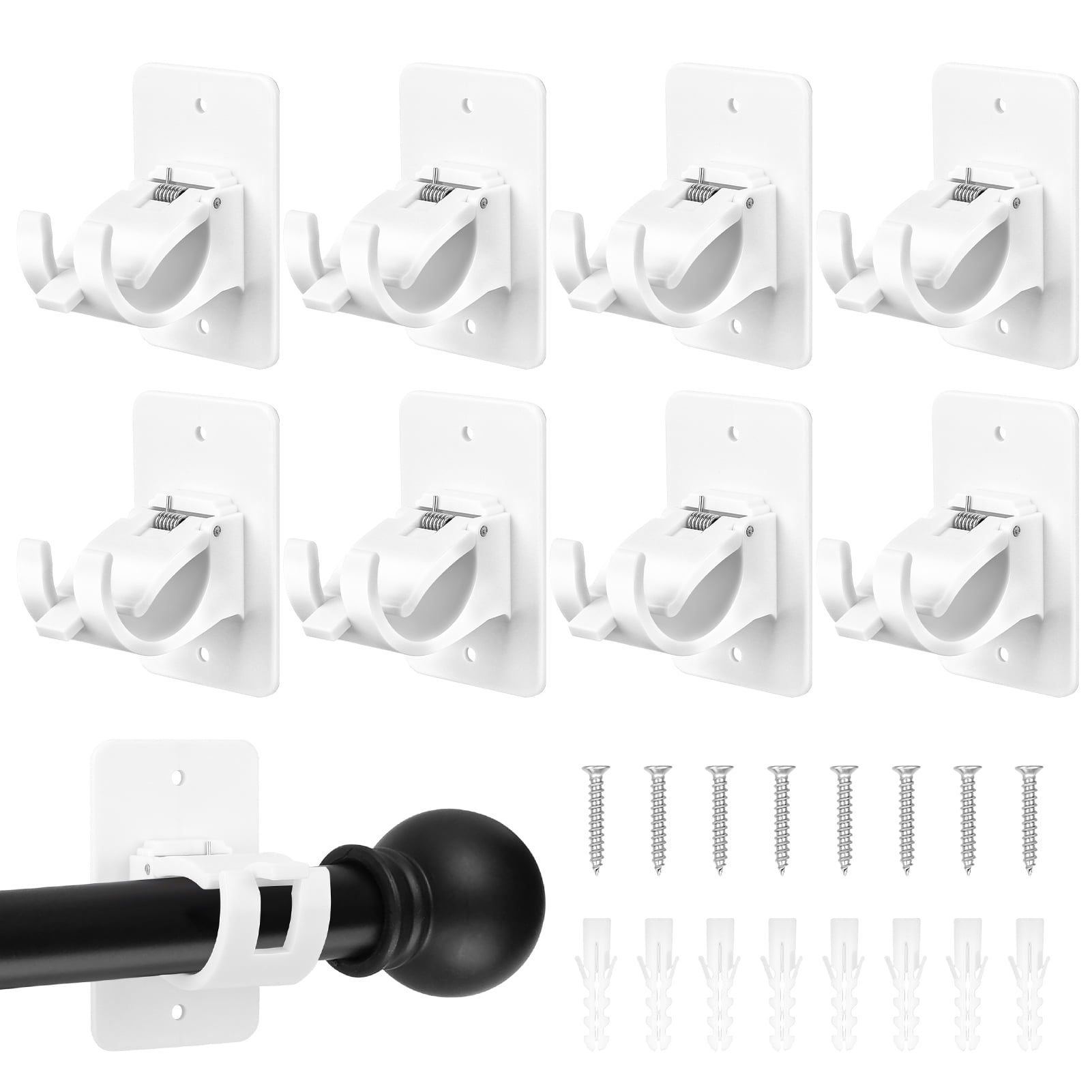 HEQUSIGNS 8PCS No Drilling Curtain Rod Brackets, Adjustable Curtain Rod