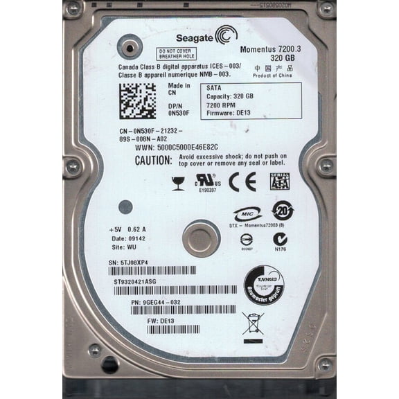 ST9320421ASG P/N: 9GEG44-032 F/W: DE13 WU 5TJ Seagate 320GB