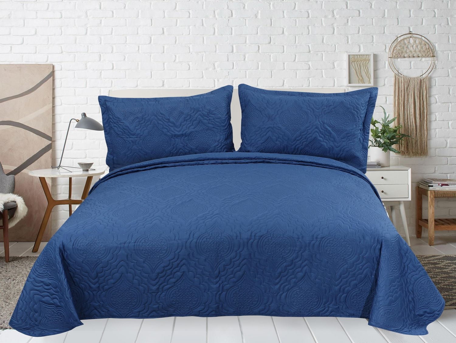 Marina Décoration Literie ultra douce avec couvre-lit en tissu Pinsonic en relief uni, bleu marine, pour l'été