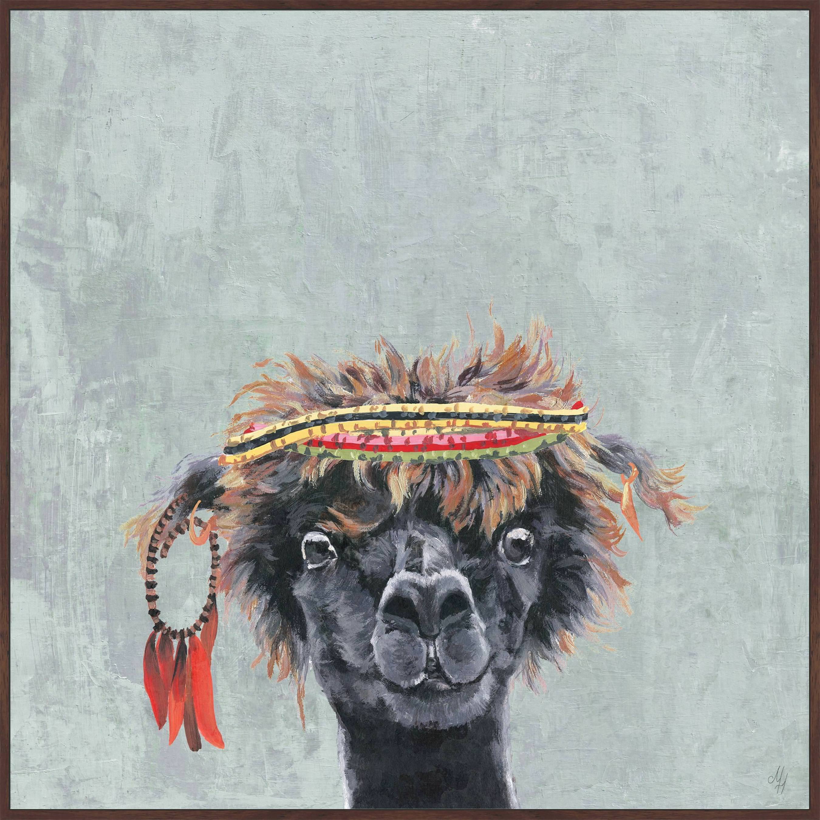 Hippie Llama Floater Framed Painting Print on Canvas