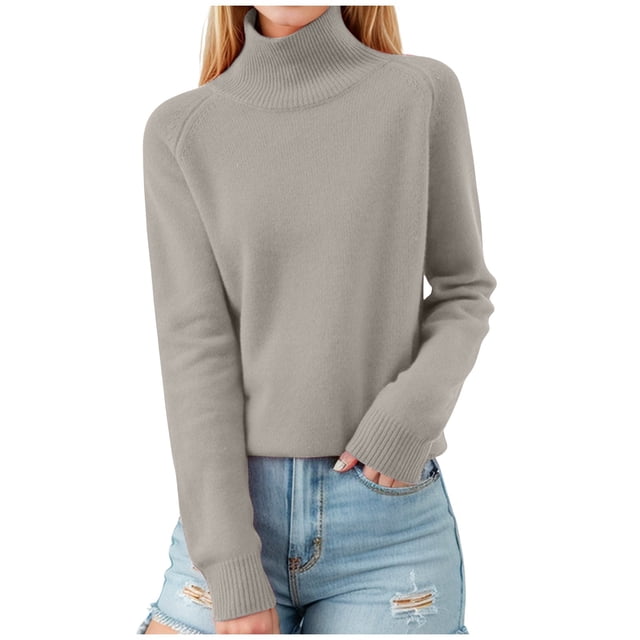 Women Stand Collar Neck Slim Fit Soft Warm Elastic Pullover Sweater Tops