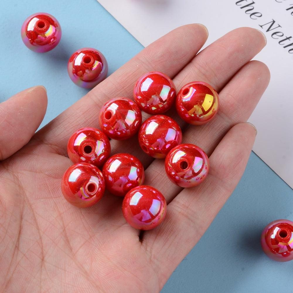 500g Opaque Acrylic Beads AB Color Plated Round FireBrick 16x15mm Hole: 2.8mm 220pcs/500g