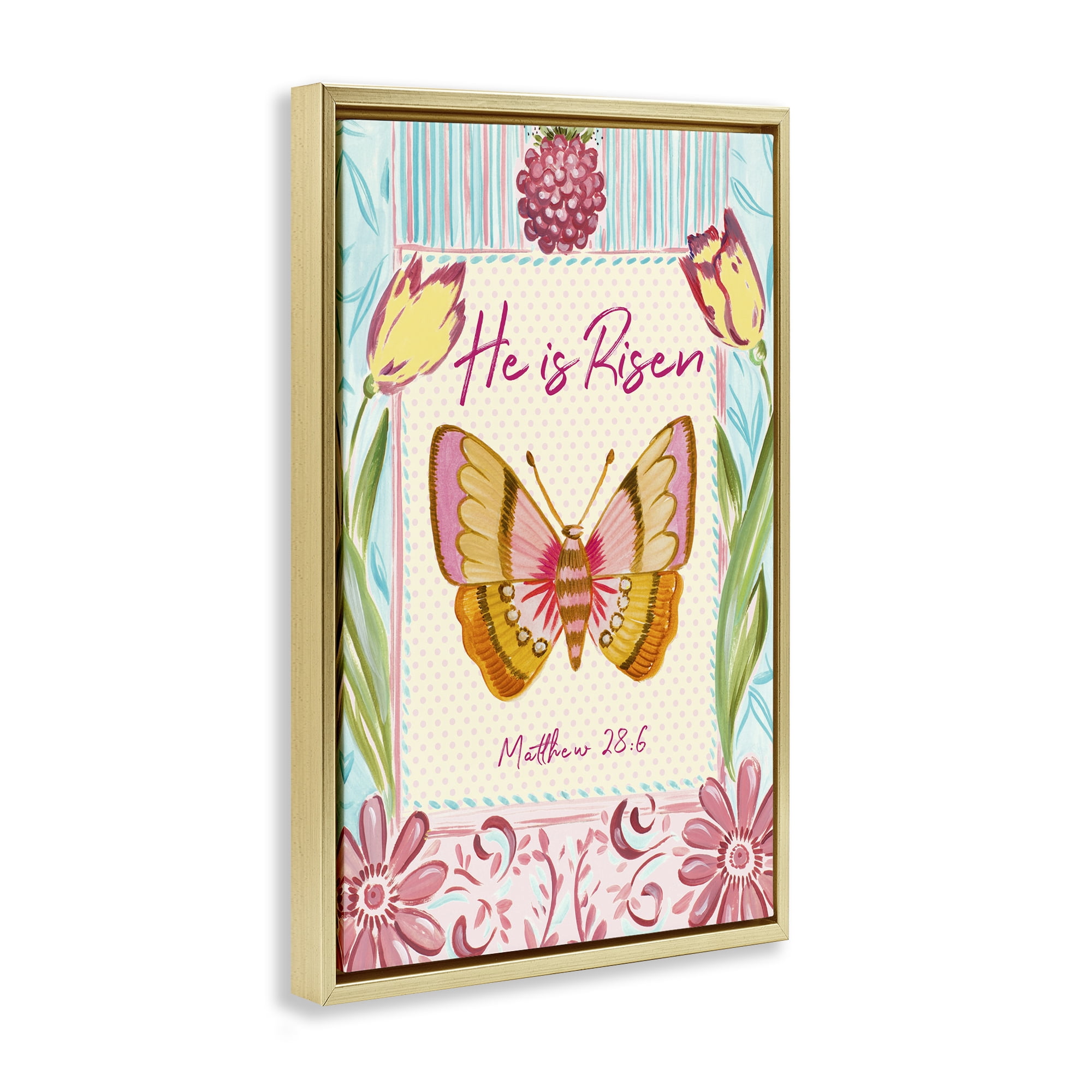 Stupell Industries He Is Risen with Butterfly Gold Framed Floater Canvas Wall Art, design by Ani Del Sol
