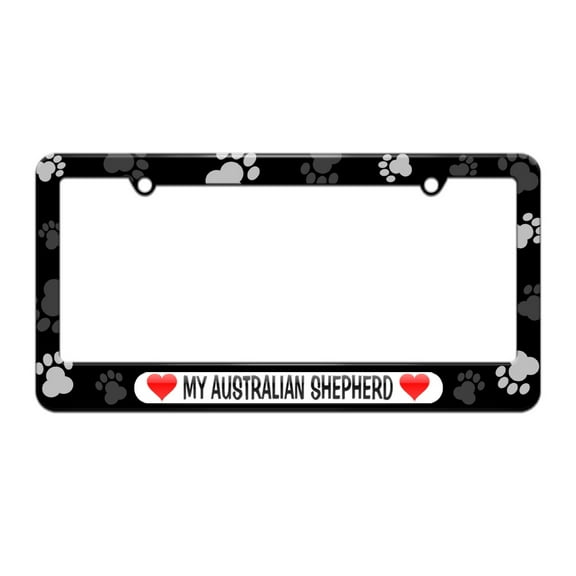 My Australian Shepherd Love with Hearts License Plate Tag Frame - Paw Prints Design