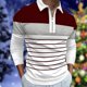 thumbnail image 2 of Gibobby Playera polo hombre Camiseta informal con estampado de colores de empalme de otoño para hombre, camiseta de manga larga con cuello vuelto(Rojo,XL), 2 of 5