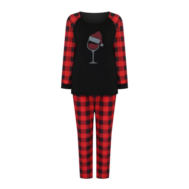 Christmas Deals Christmas Parent-child Set Plaid Rhinestone Print HomeWear Pajamas Two-piece Child Set