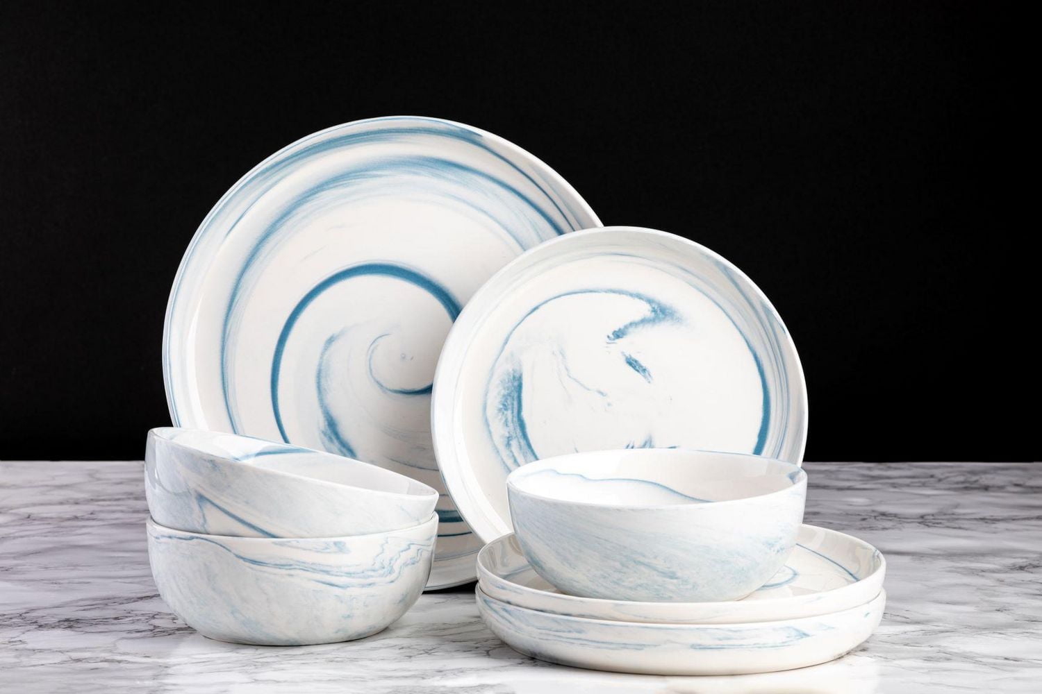 Thyme & Table Dinnerware Blue Marble Stoneware, 12 Piece Set