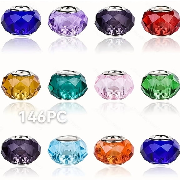 146/149pcs Murano Large Acrylic Beads with Hand-painted Patterns And Silvery Brass Cores, European Style Accessories Suitable for Bracelets And Necklaces (multi-faceted), Bracelet Crafting,