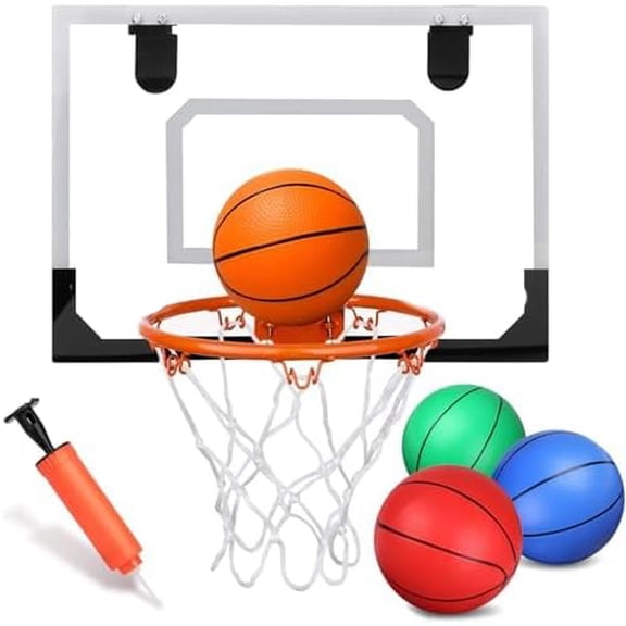 Indoor Basketball Hoop With Boost Dunk Rim, Over The Door Hoop With Balls, Wall Mount Hoops for Yard Outdoor Shatterproof Backboard